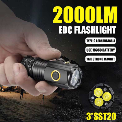3 Core LED Mini Tactical Flashlight Rechargeable High Power LED Torch Metal Pen Clip Hand Lamp